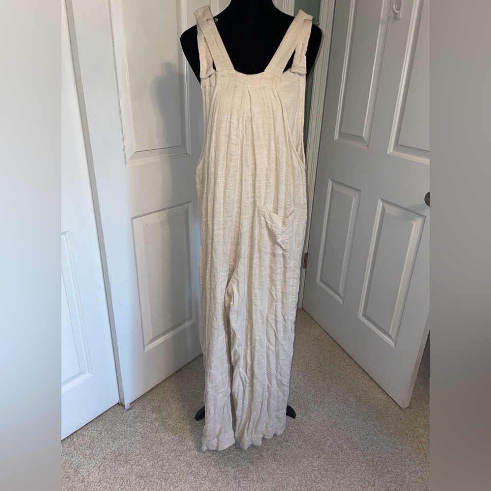 Free People sun drenched linen wide leg overalls - Picture 3 of 7